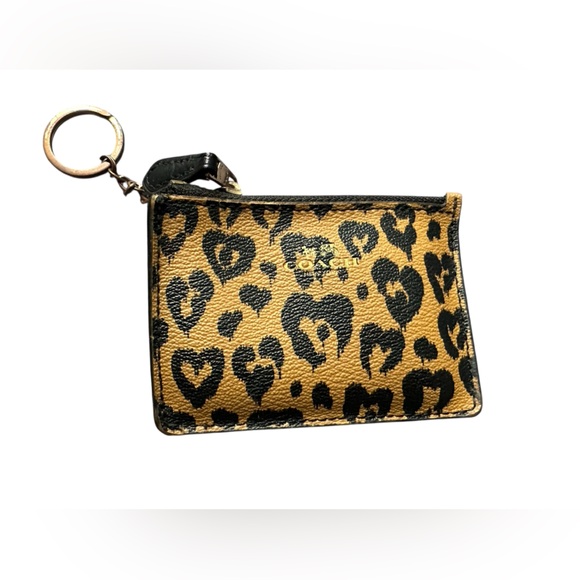 Coach Wild Heart Mini Skinny ID holder Leopard Print Keychain Wallet card holder - Picture 3 of 8